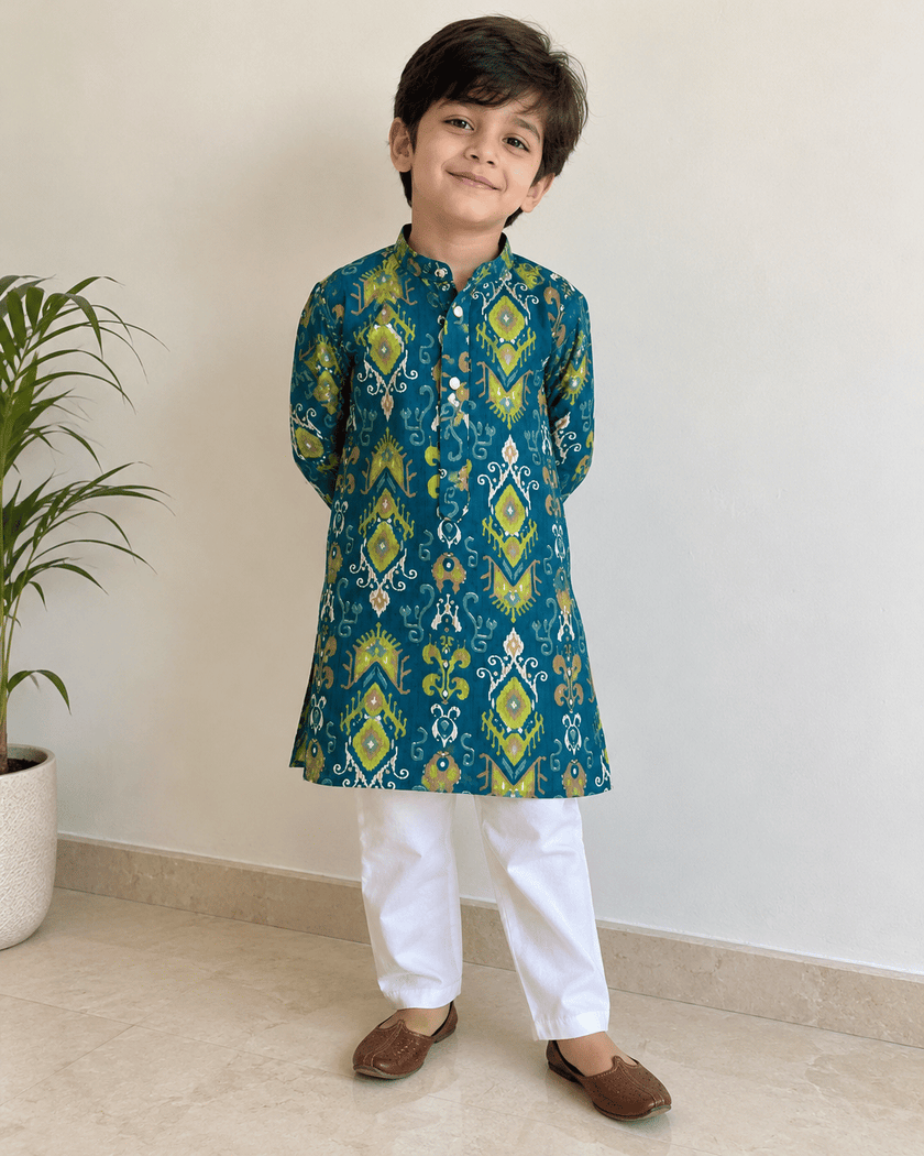 Teal Chanderi Cotton Kurta Set