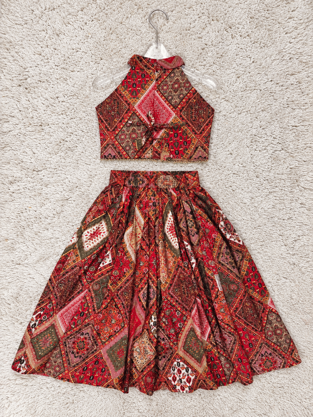 Crimson Patchwork Rayon Cotton Lehenga