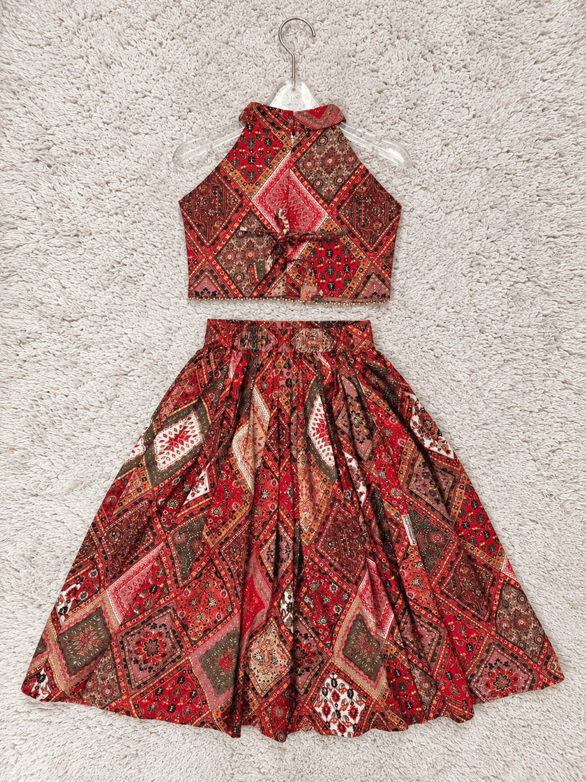 Crimson Patchwork Rayon Cotton Lehenga