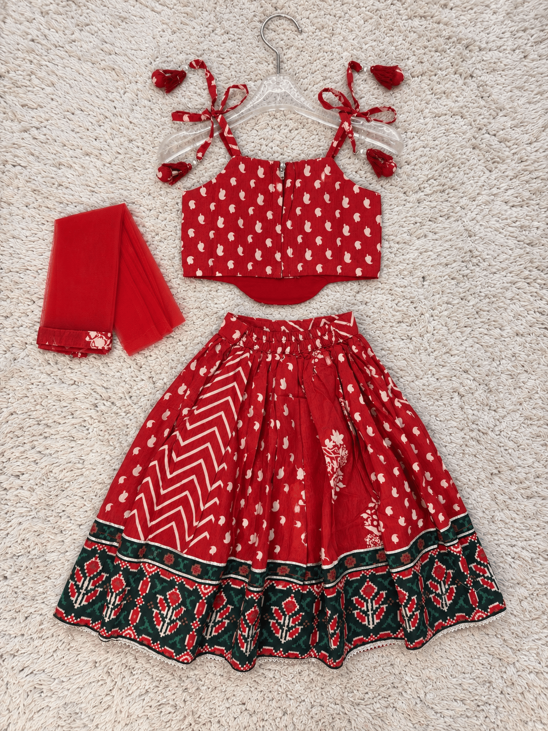 Crimson Chevron Festive Lehenga Set