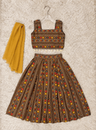 Brown Geometric Rayon Cotton Lehenga