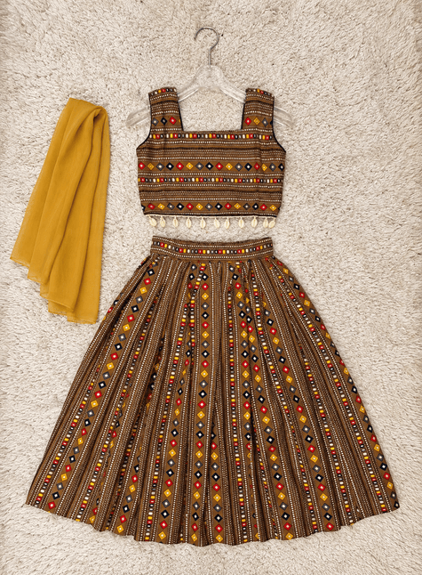 Brown Geometric Rayon Cotton Lehenga