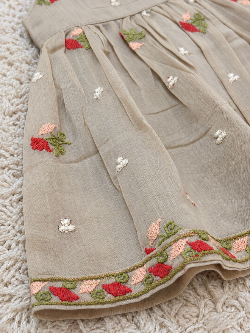 Beige Rose Embroidered Sharara Set