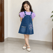 Lavender Bloom Denim Pinafore Dress