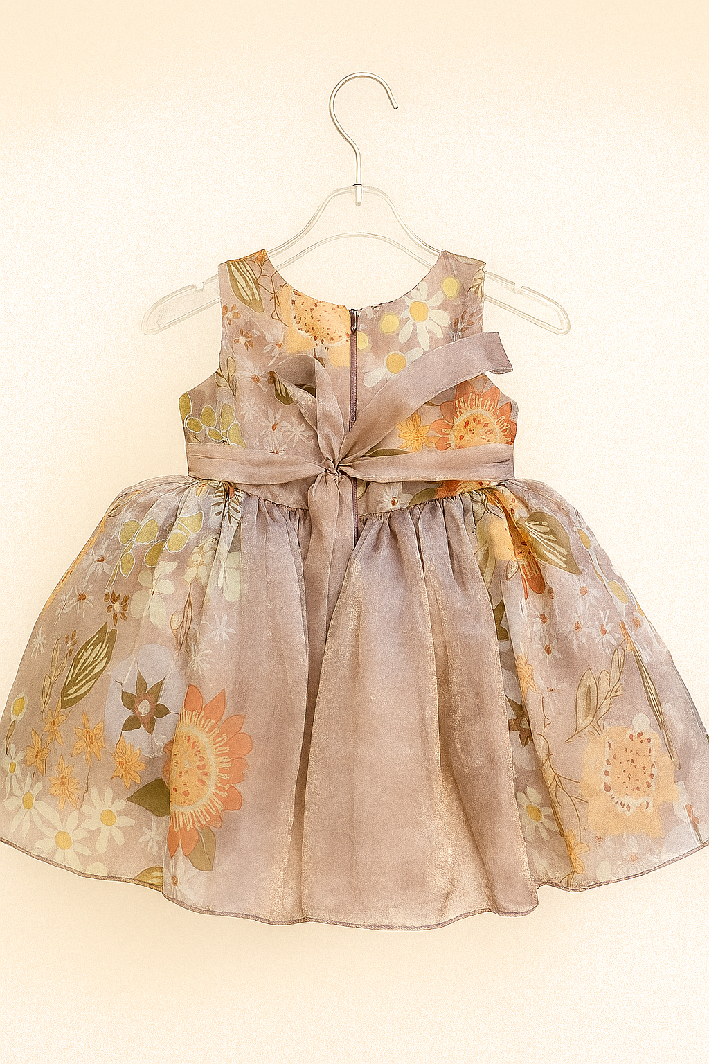 Elegant floral organza frock with oversized rosette