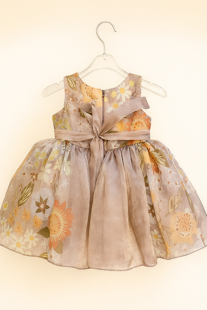 Elegant floral organza frock with oversized rosette