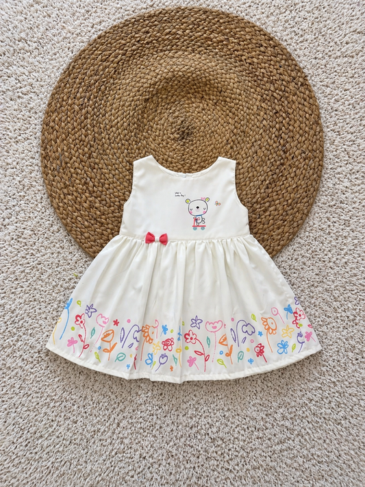 Printed Cotton Dress with Bow Detail