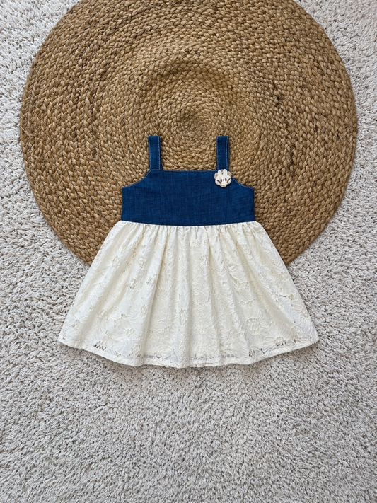 LACE DETAIL COTTON DRESS WITH CONTRAST BODICE