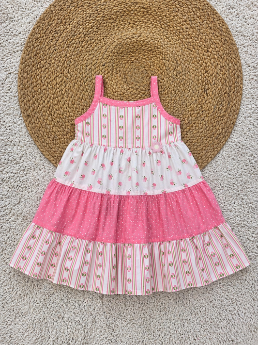 Tiered Floral Cotton Strap Dress