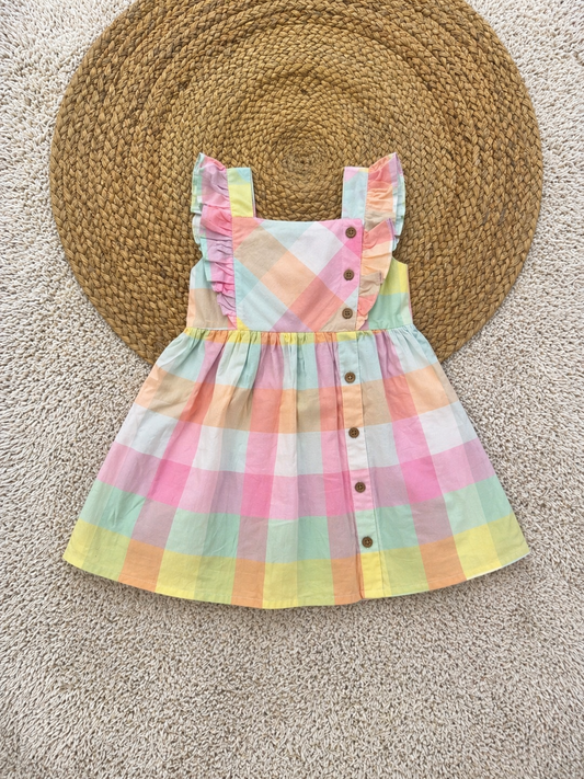 Ruffle Strap Checked Cotton Dress