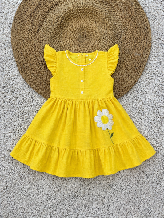 Flutter Sleeve Daisy Tiered Cotton Dress