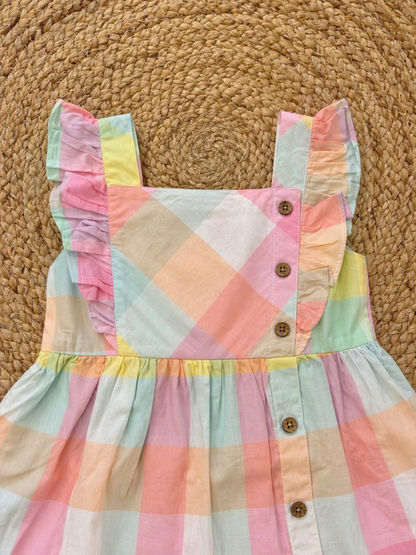 Ruffle Strap Checked Cotton Dress