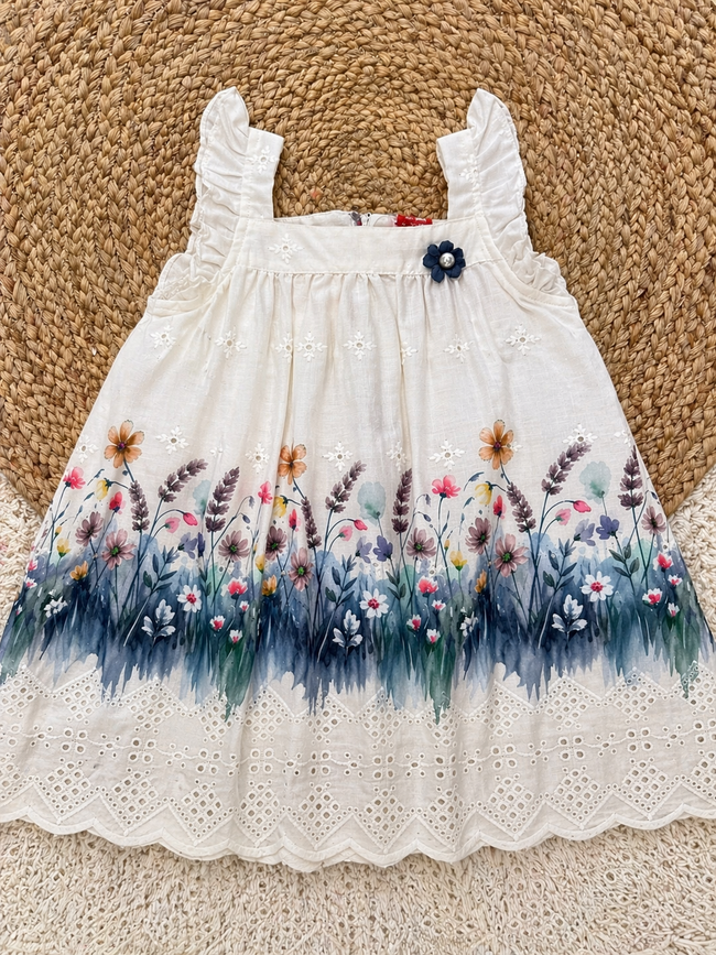 Floral Meadow Embroidered Cotton Dress