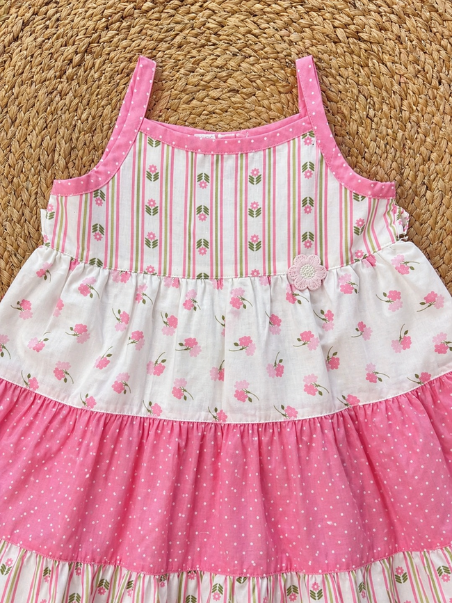 Tiered Floral Cotton Strap Dress