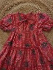 Tiered Printed Cotton Dress with Tie Neck