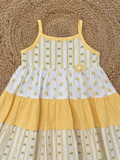 Tiered Floral Cotton Strap Dress
