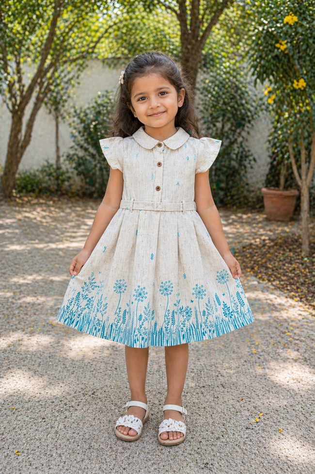 Peter Pan Collar Meadow Print Cotton Dress