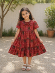 Tiered Printed Cotton Dress with Tie Neck