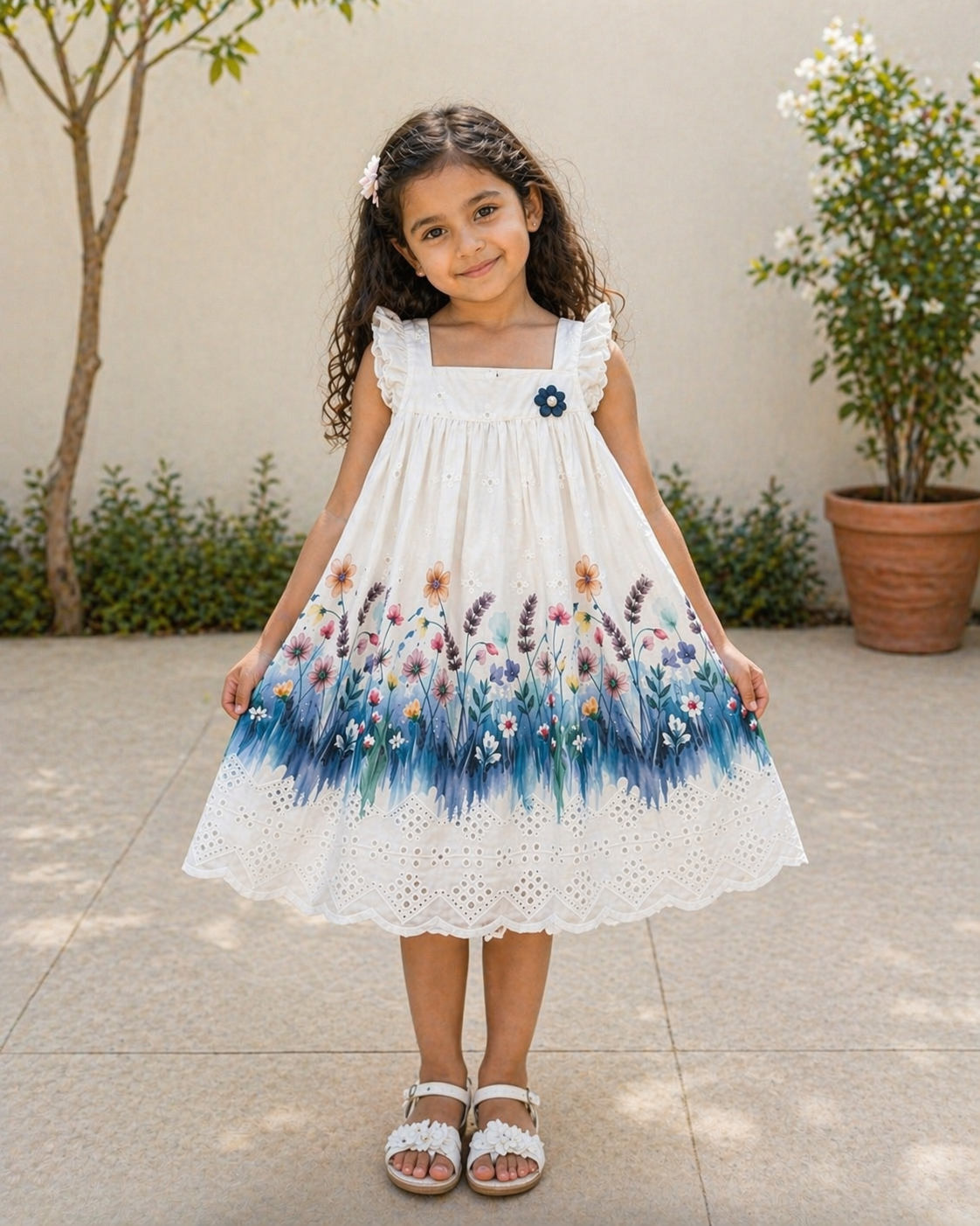 Floral Meadow Embroidered Cotton Dress