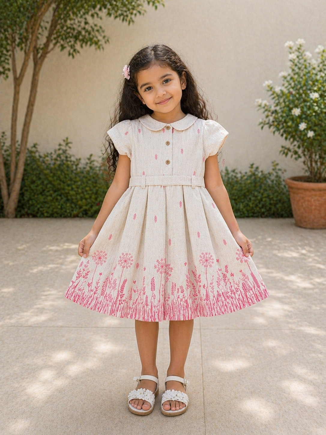 Peter Pan Collar Meadow Print Cotton Dress