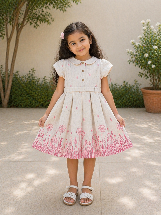 Peter Pan Collar Meadow Print Cotton Dress