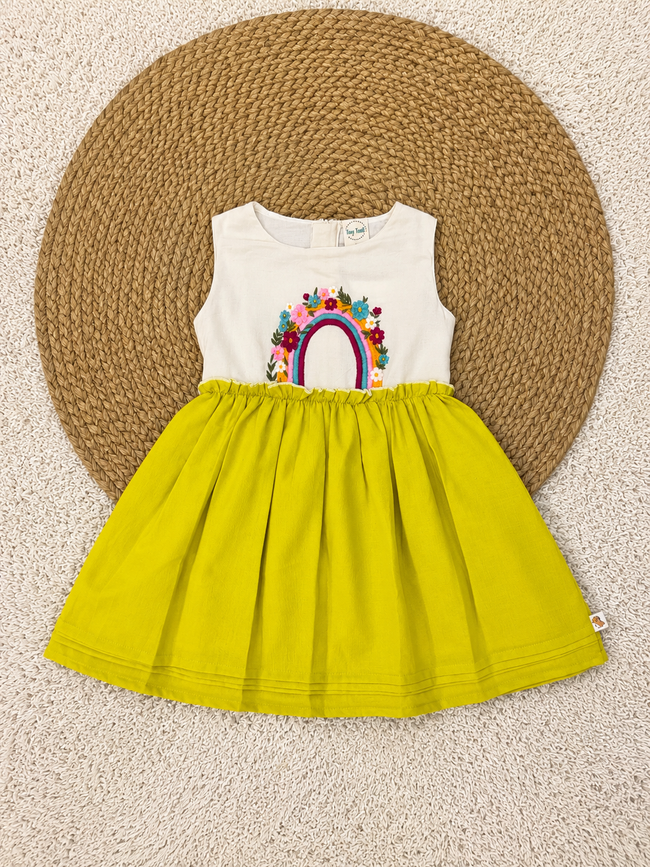 Rainbow Meadow Dress (Lime Green)
