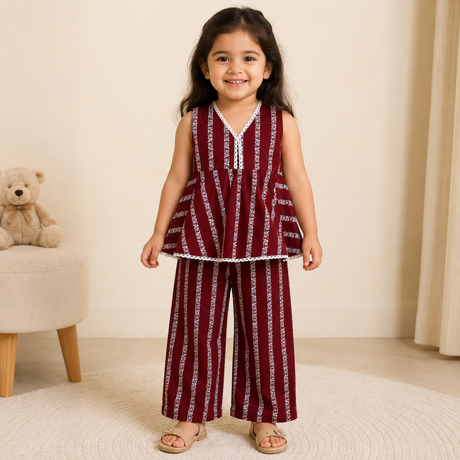 Maroon Printed Cotton Co-ord Set
