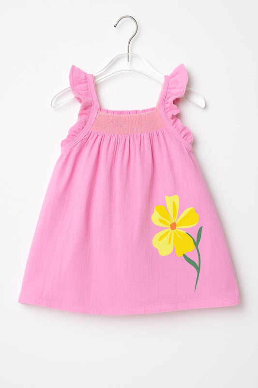Cotton sleeveless frocks with smocking and flower print