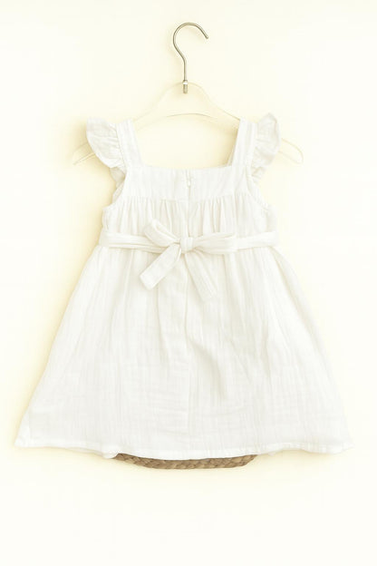 Cotton sleeveless frocks with smocking and flower print