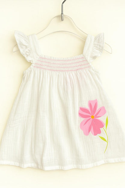 Cotton sleeveless frocks with smocking and flower print