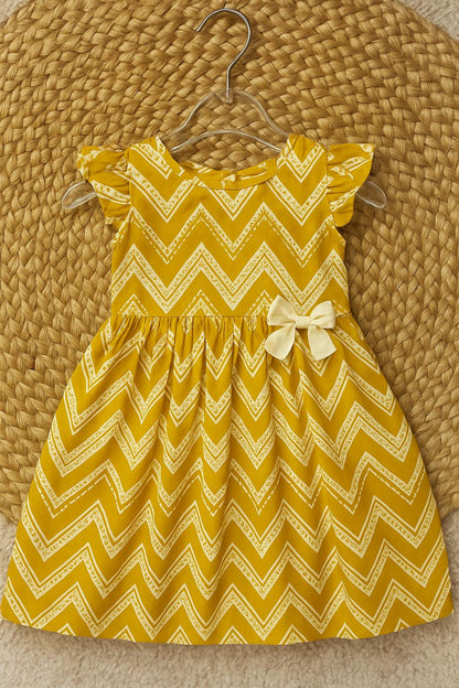 Yellow zigzag frock with cute bow detail