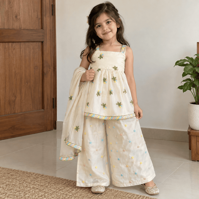 Ivory Pastel Floral Sharara Set