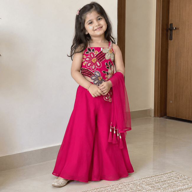 Fuchsia Floral Festive Sharara Set