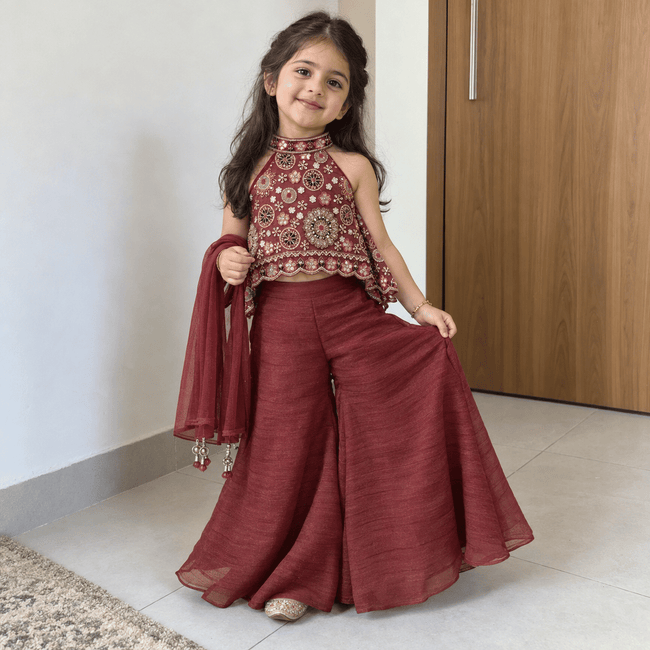 Maroon Floral Embellished Sharara Set