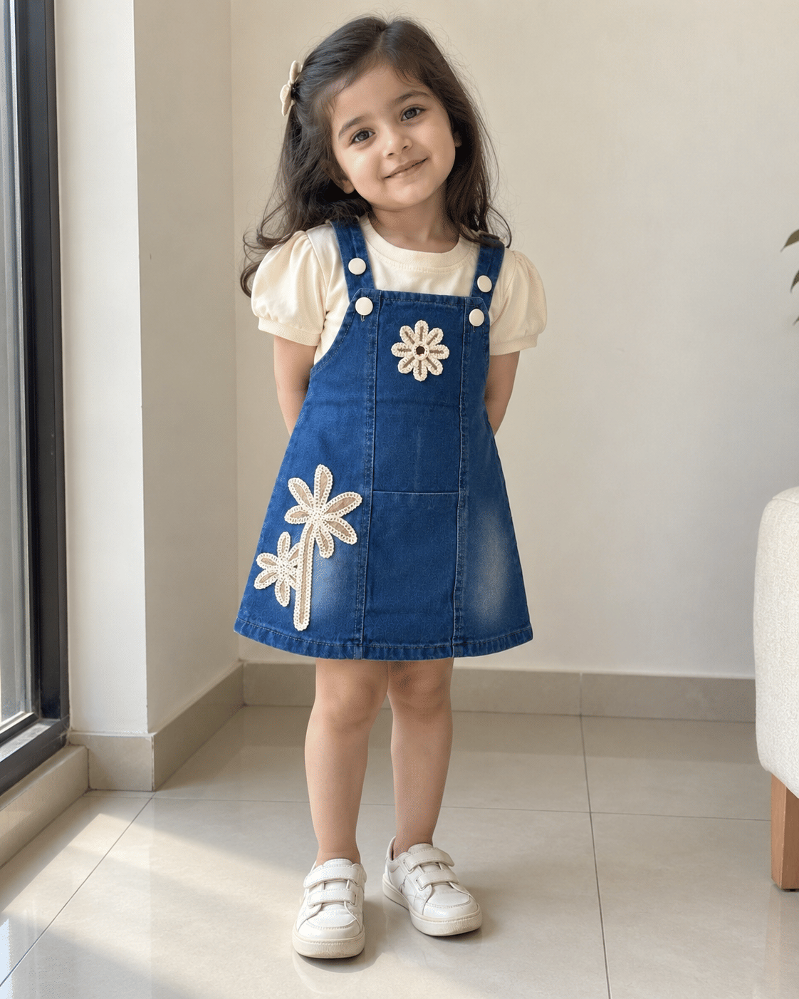 Denim Blue Daisy Pinafore Dress