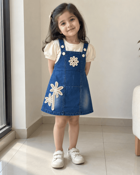 Denim Blue Daisy Pinafore Dress