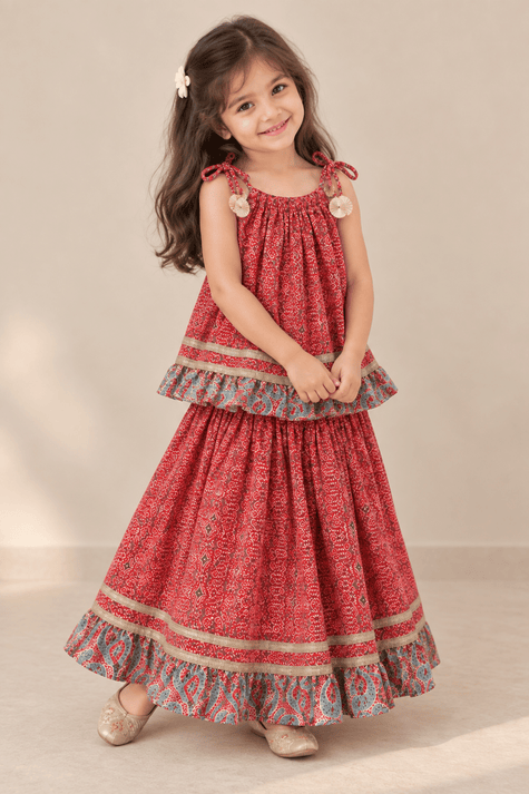 Crimson Paisley Pure Cotton Lehenga