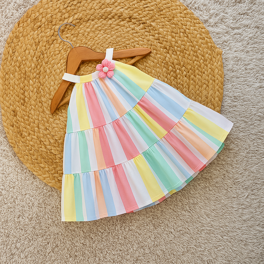 Striped Multi Colour Layered Frock For Girls