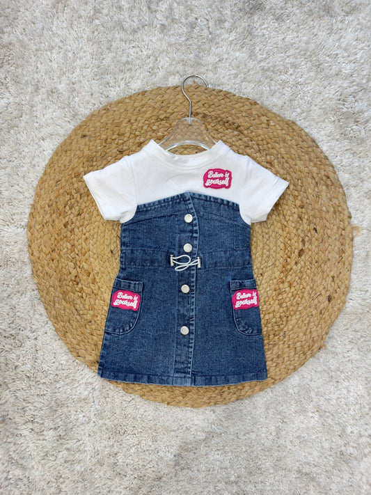Denim Frock with 'Believe in Yourself' Patch