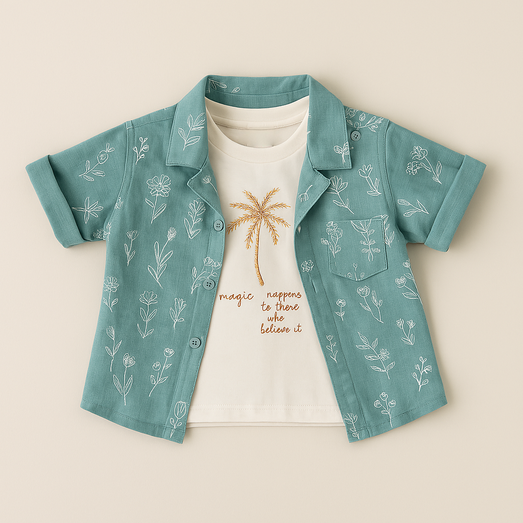 Floral Printed Shirt with T-shirt & Shorts