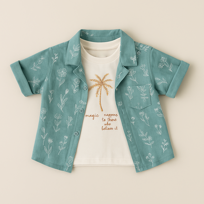 Floral Printed Shirt with T-shirt & Shorts