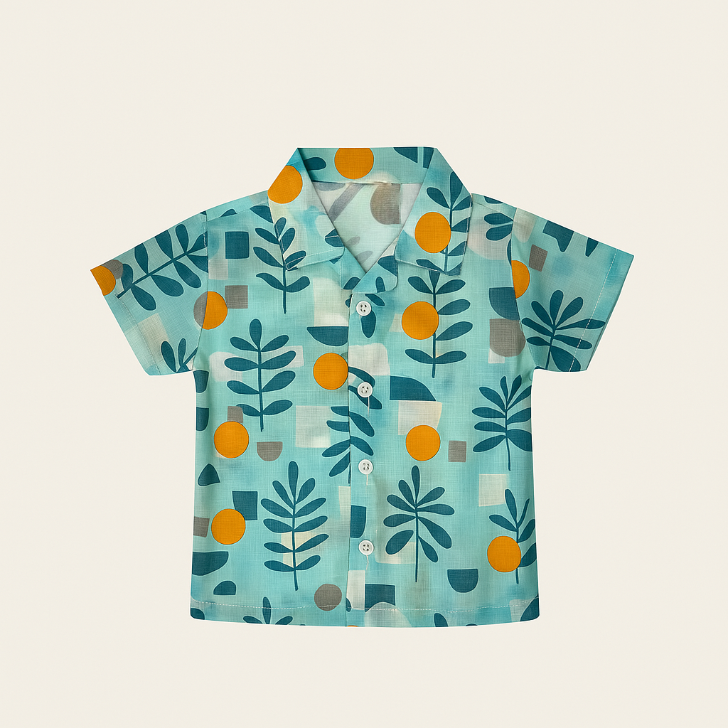 TXXI JUNIOR Leaf Printed Cuban Collar Shirt and Shorts Co-ord Set