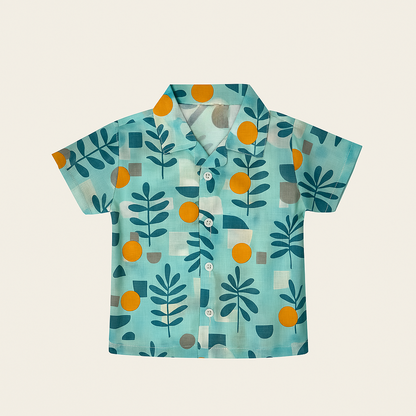 TXXI JUNIOR Leaf Printed Cuban Collar Shirt and Shorts Co-ord Set