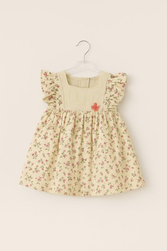 Muslin Delicate Floral Puff-Sleeve Cotton Frock for Girls
