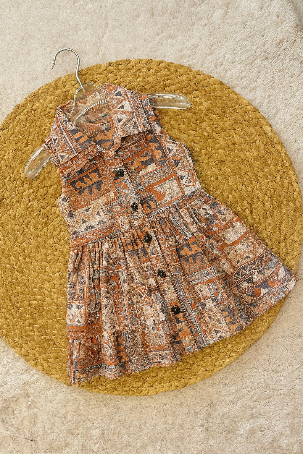 Tribal Print Button-Down Sleeveless Dress for Girls
