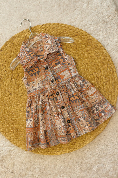 Tribal Print Button-Down Sleeveless Dress for Girls