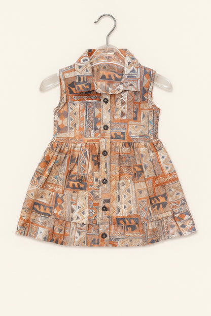 Tribal Print Button-Down Sleeveless Dress for Girls