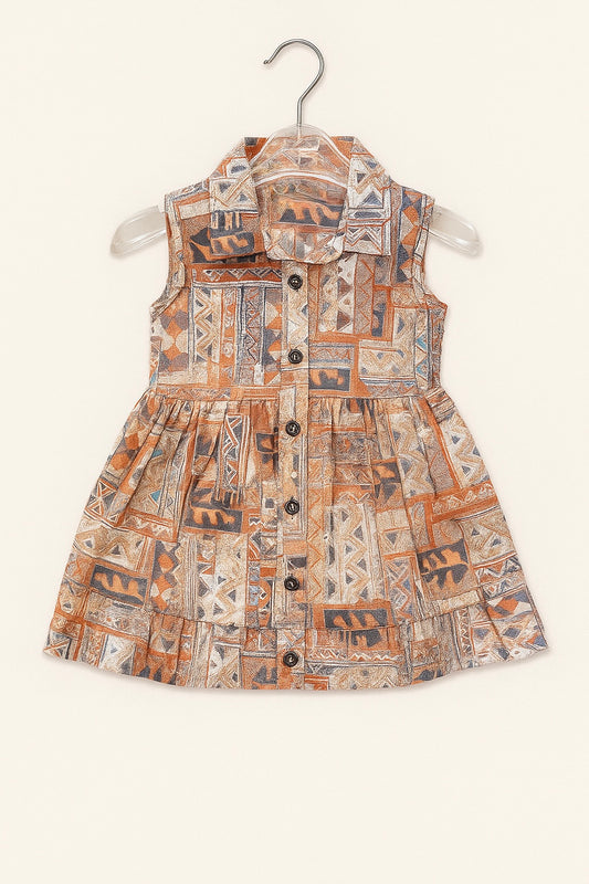 Tribal Print Button-Down Sleeveless Dress for Girls