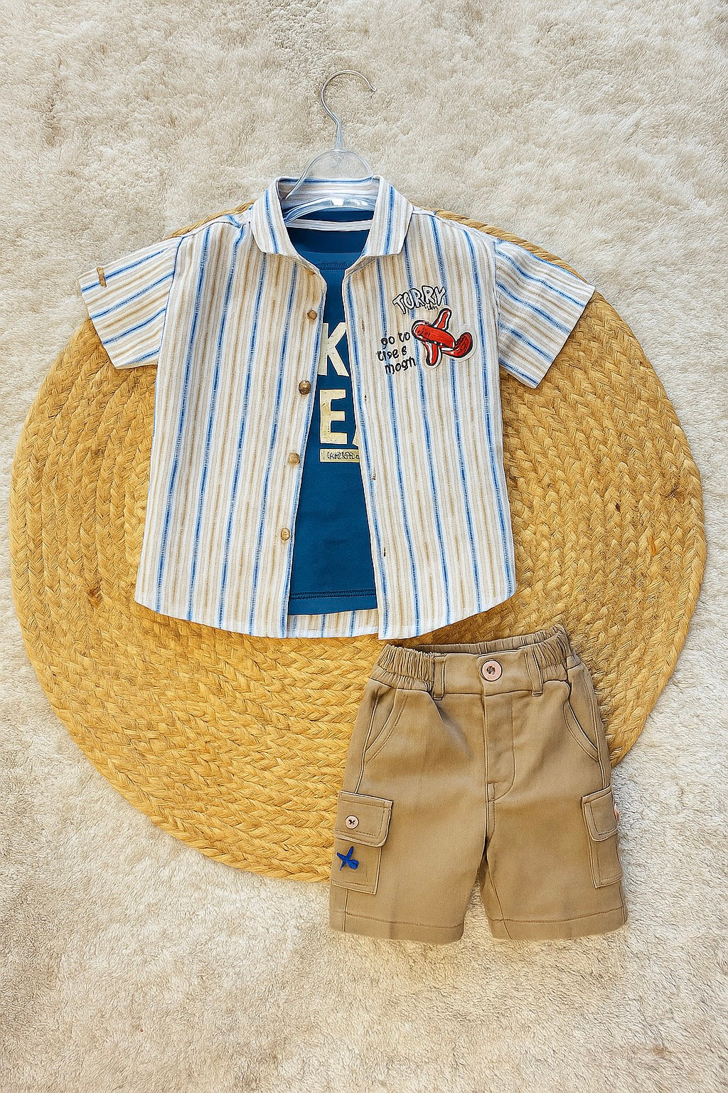 Striped Shirt & Khaki Shorts Boys Set