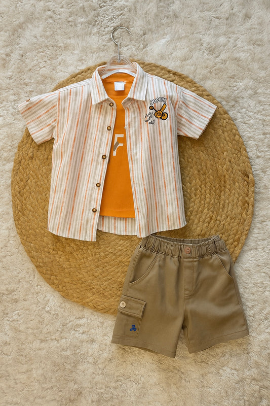Striped Shirt & Khaki Shorts Boys Set